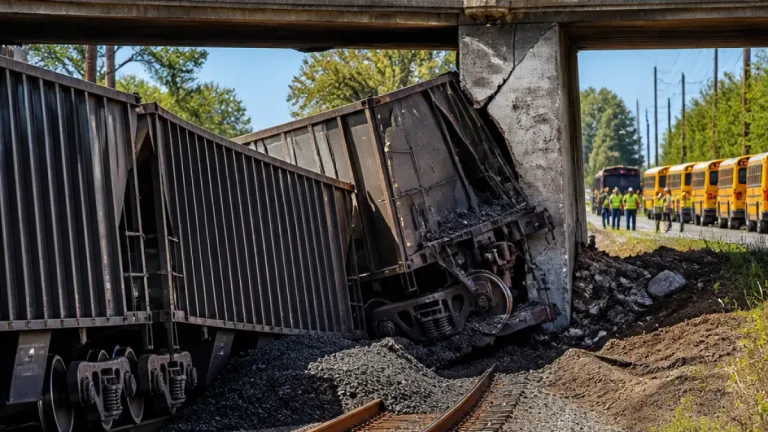 Coal train derailment near Eureka damages bridge support, shuts roadway and disrupts Amtrak service