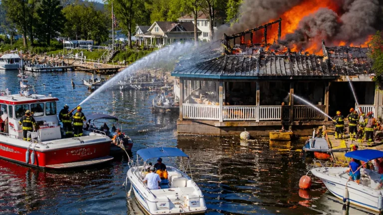 Fire ravages floating restaurant 'The Dive' on Lake Winnipesaukee; no injuries reported