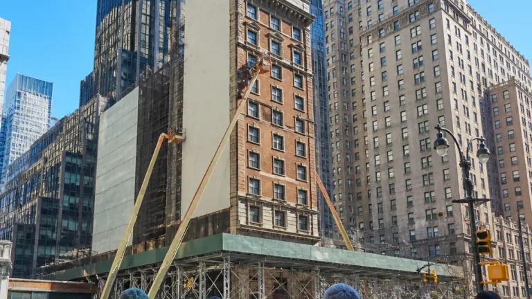 Macy's iconic red bag comes down in Herald Square, revealing long-hidden corner building