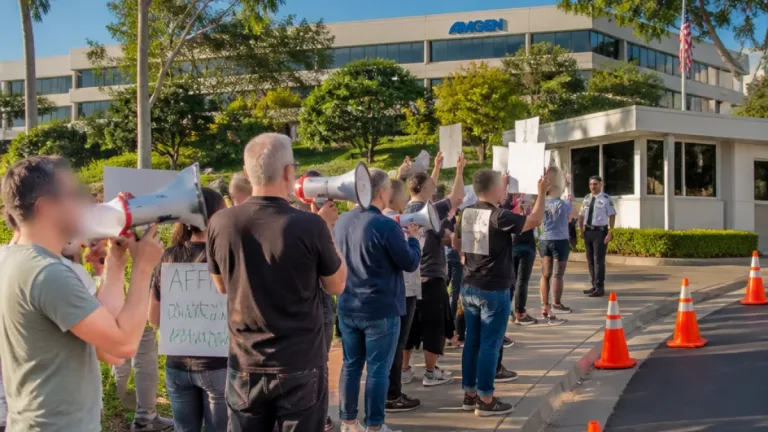 Protesters rally at Amgen in Thousand Oaks, demand company cut ties with animal breeder
