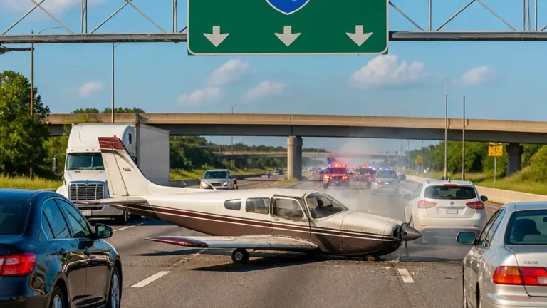 Single-engine plane makes emergency landing on I‑10 near Pensacola, narrowly misses traffic